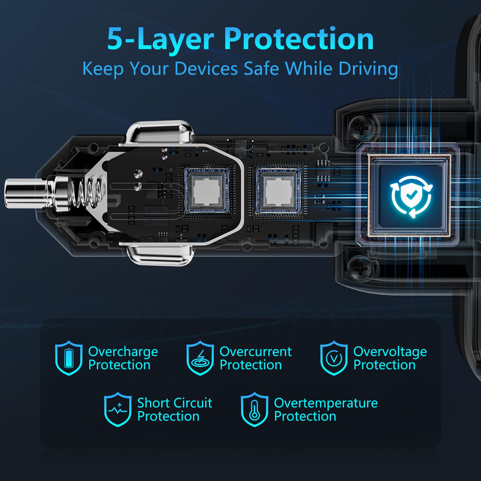 Accendisigari USB, caricabatteria da auto con proiettore cielo stellato, 120 W, caricatore da auto USB C, 30 W, cavo USB retrattile integrato di tipo C e cavo USB (65 cm), adattatore USB da 12 V per