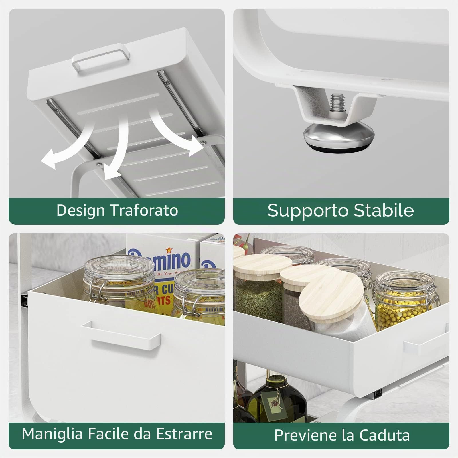 Todeco Organizzatore Sotto Lavandino 2 Livelli Acciaio Bianco | Estratto liscio umidità ventilato, struttura acciaio carbonio, ahorro spazio verticale, organizza gabinete pulito