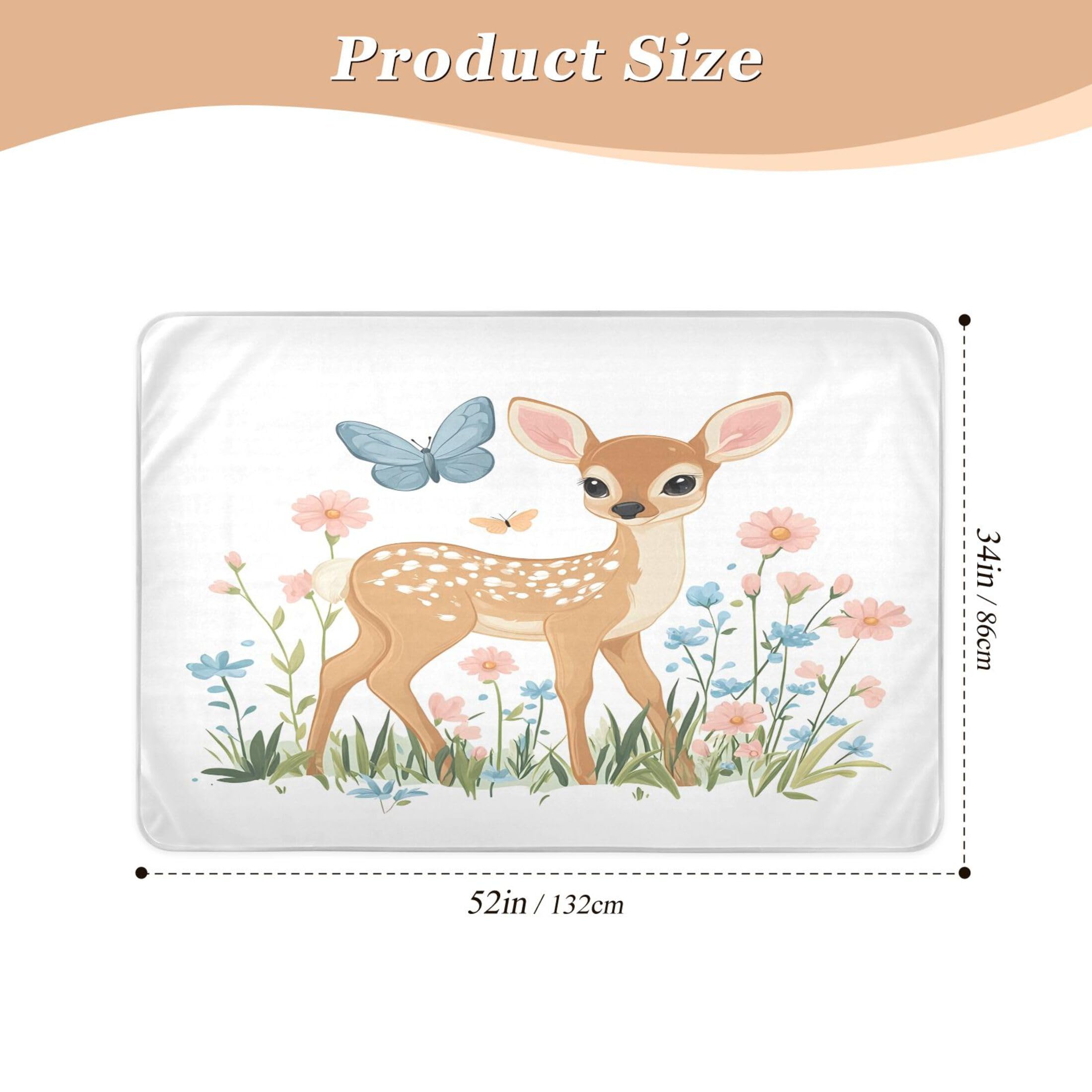 Takiito Deer Fawn in Meadow Bed Pad Reusable Bed Underpad Washable Waterproof Leak-Proof Quick Dry Incontinence Pee Pad for Toddlers Kids Adults Pets 34x52 in