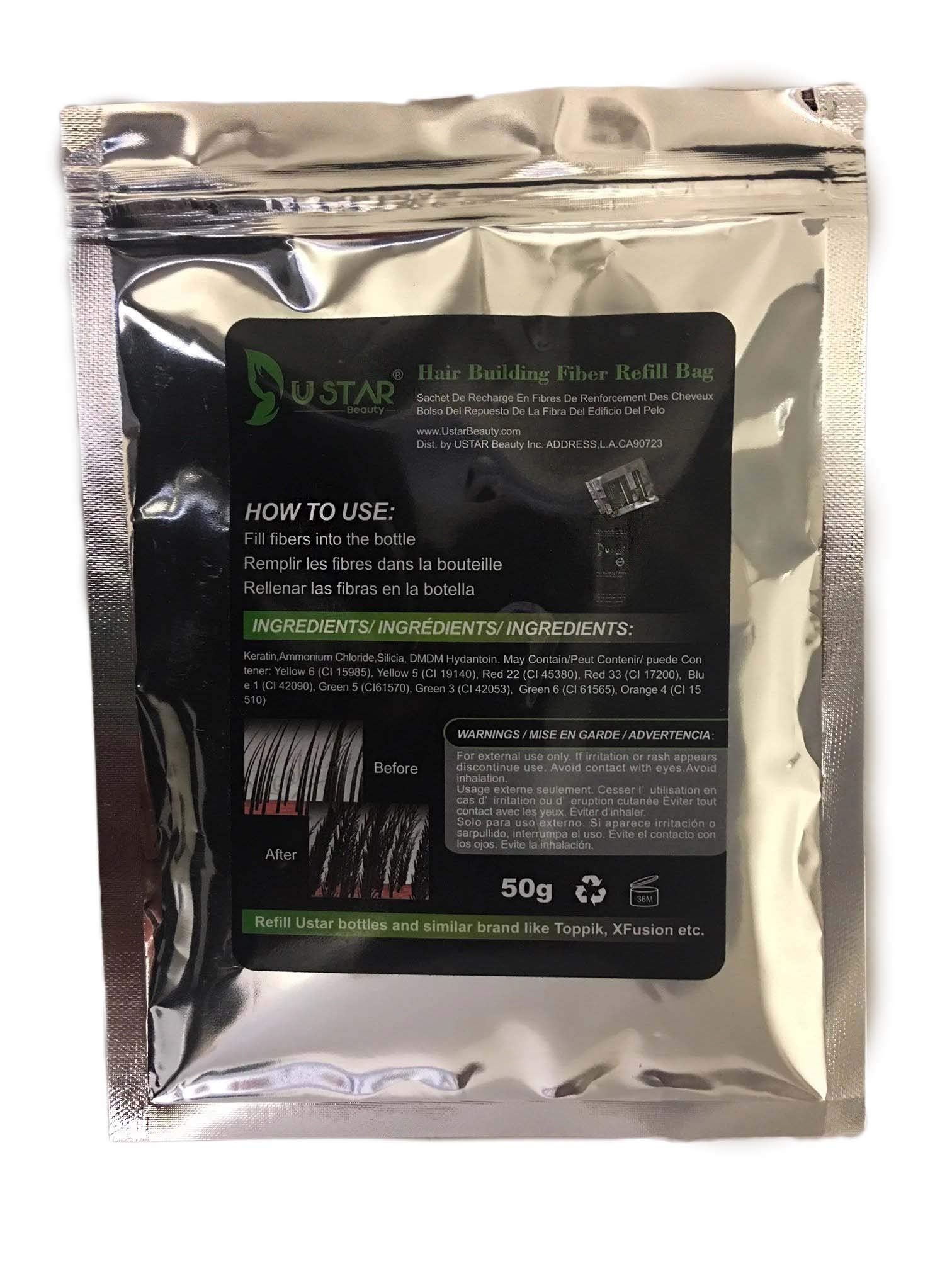 USTAR Hair Building Fibers Refill Bag 50 Gram (Medium Brown)