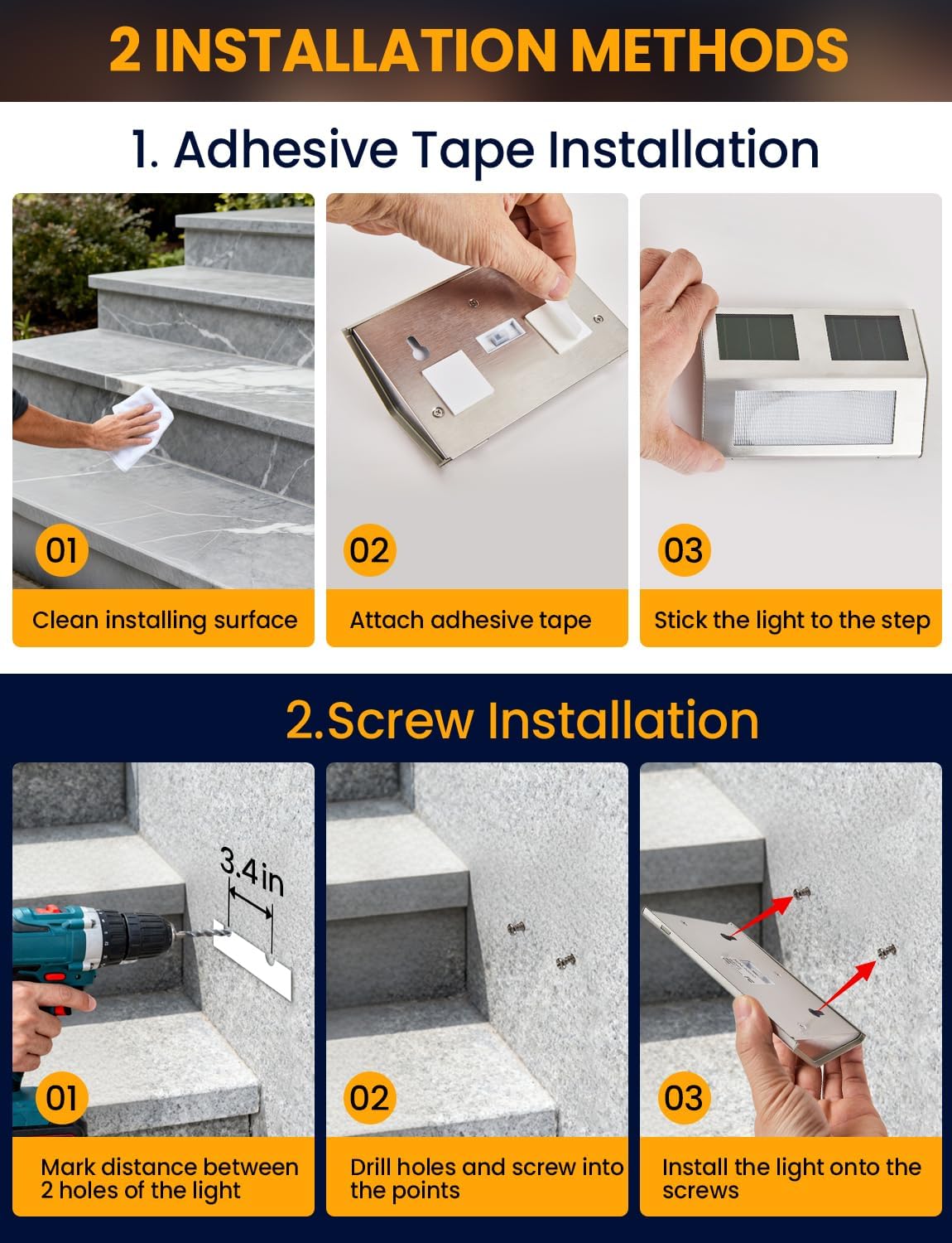 Solar Step Lights, 6 Pack Solar Powered Deck Lights, Outdoor Waterproof Pathway Light, Auto On/Off, 6500K Cool White Outdoor Lighting for Garden Stairs, Fence, Yard, Patio, Wall, Walkway, Porch