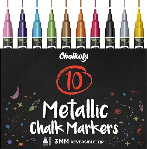 Miniatura 5 de Ultimate Chalk Bundle- 6 marcadores de tiza blanca de 0.118 pulgadas, 0.236 pulgadas + 10 marcadores de tiza metálica