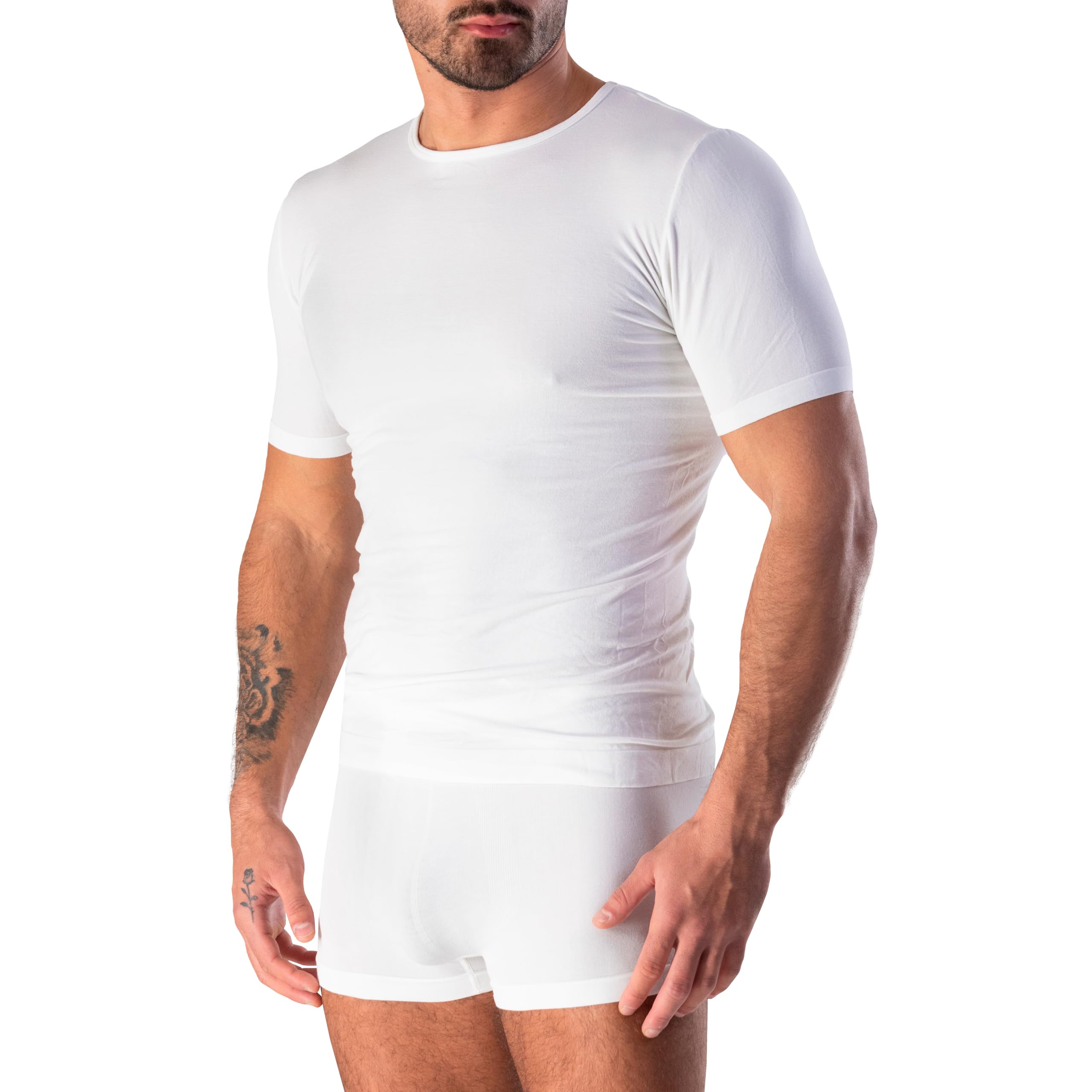 Risalti Men's White T-Shirts Round Neck Bamboo Seamless - T-Shirts Bamboo, Softer Than Cotton T Shirts, T Shirt Breathable, T Shirts Comfortable - Made In Italy