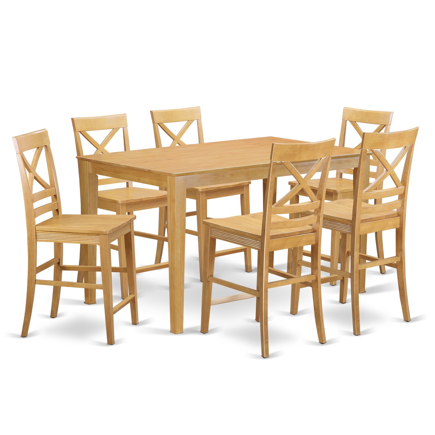 East West FurnitureCapri 7 Piece Counter Height Set Consist of a Rectangle Kitchen Table and 6 Dining Chairs, 36x60 Inch, Oak