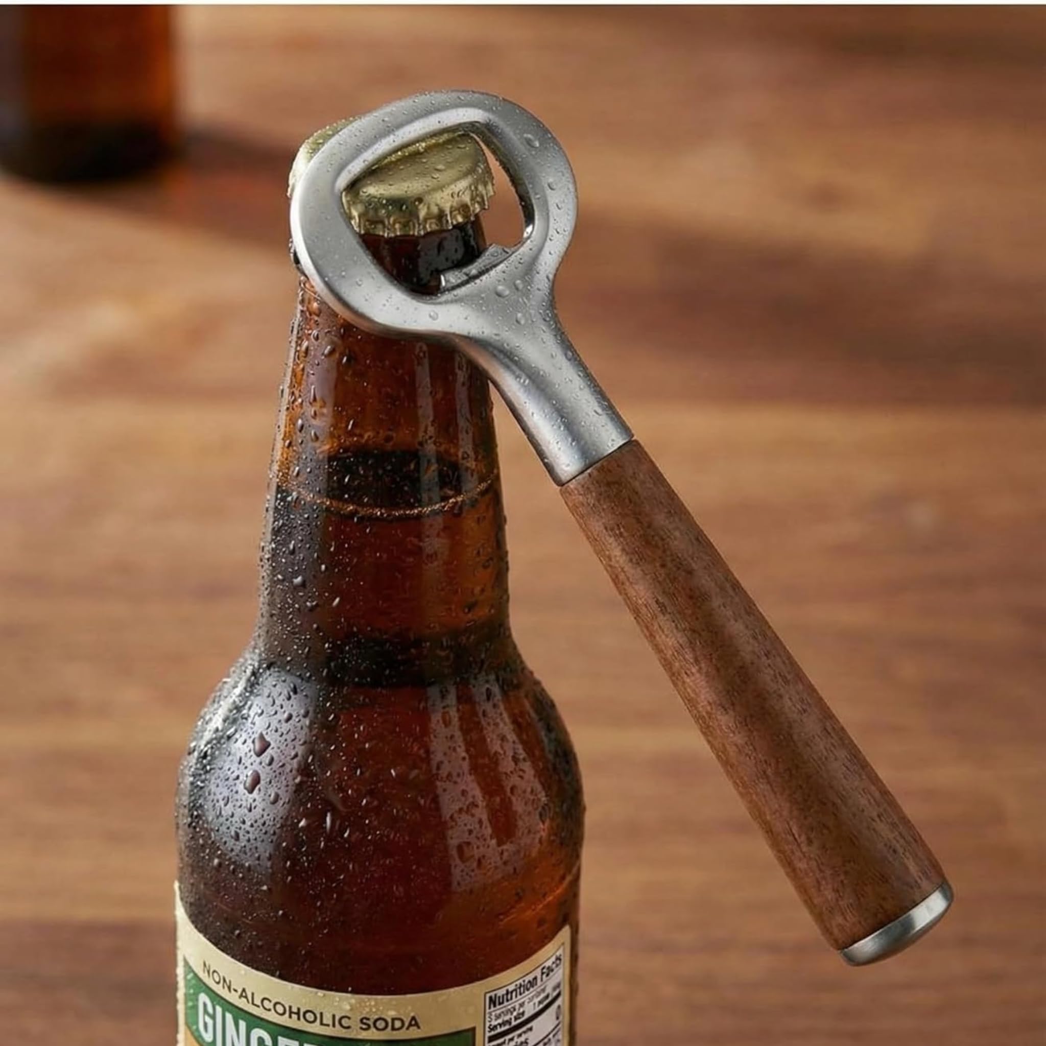 AmberHaus Akasya Ahşap Saplı Paslanmaz Çelik Mutfak ve Bar Gereçleri - Ergonomik Lüks Sunum Serisi (Şişe Açacağı)