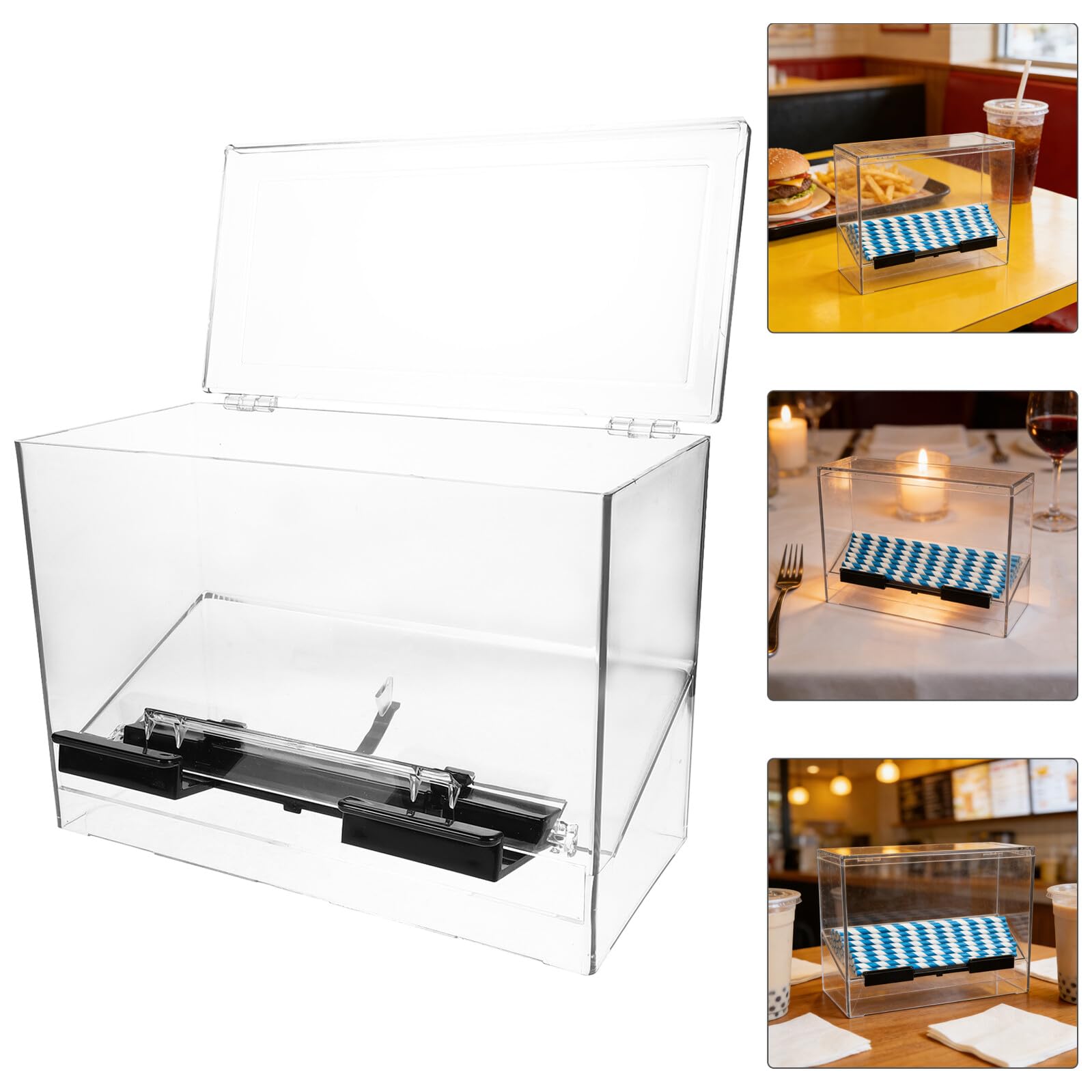 LABRIMP Transparenter Acryl Strohhalmhalter Platzsparender Strohhalmspender und Küchenutensilienhalter für Arbeitsplatte und Schrank Staubgeschützte Aufbewahrungsbox für Kaffeerührstäbchen