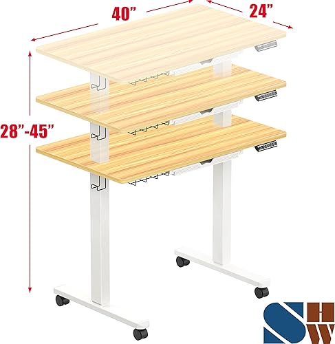 Miniatura 3 de SHW Escritorio eléctrico móvil de 40 pulgadas de altura ajustable para sentarse a estar de pie con cajón, ganchos para colgar y organizar cables,