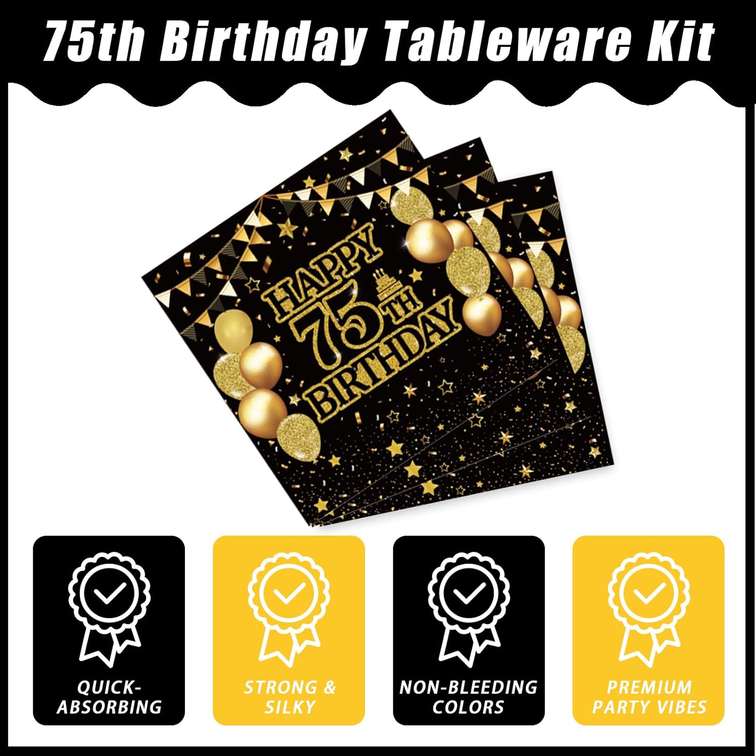 96Pcs 75th Birthday Party Tableware Set, Back in 1951 Birthday Party Decorations Supplies for Men Women Cheers to 75 Years Disposable Paper Plates Napkins Forks Favors, Serve 24 - Image 4