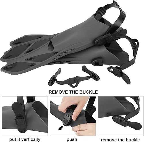 Miniatura 5 de Oumers Aletas de esnórquel, tamaño de viaje, correa ajustable, aletas de buceo con bolsa de malla y conector de hebilla adicional para hombres y