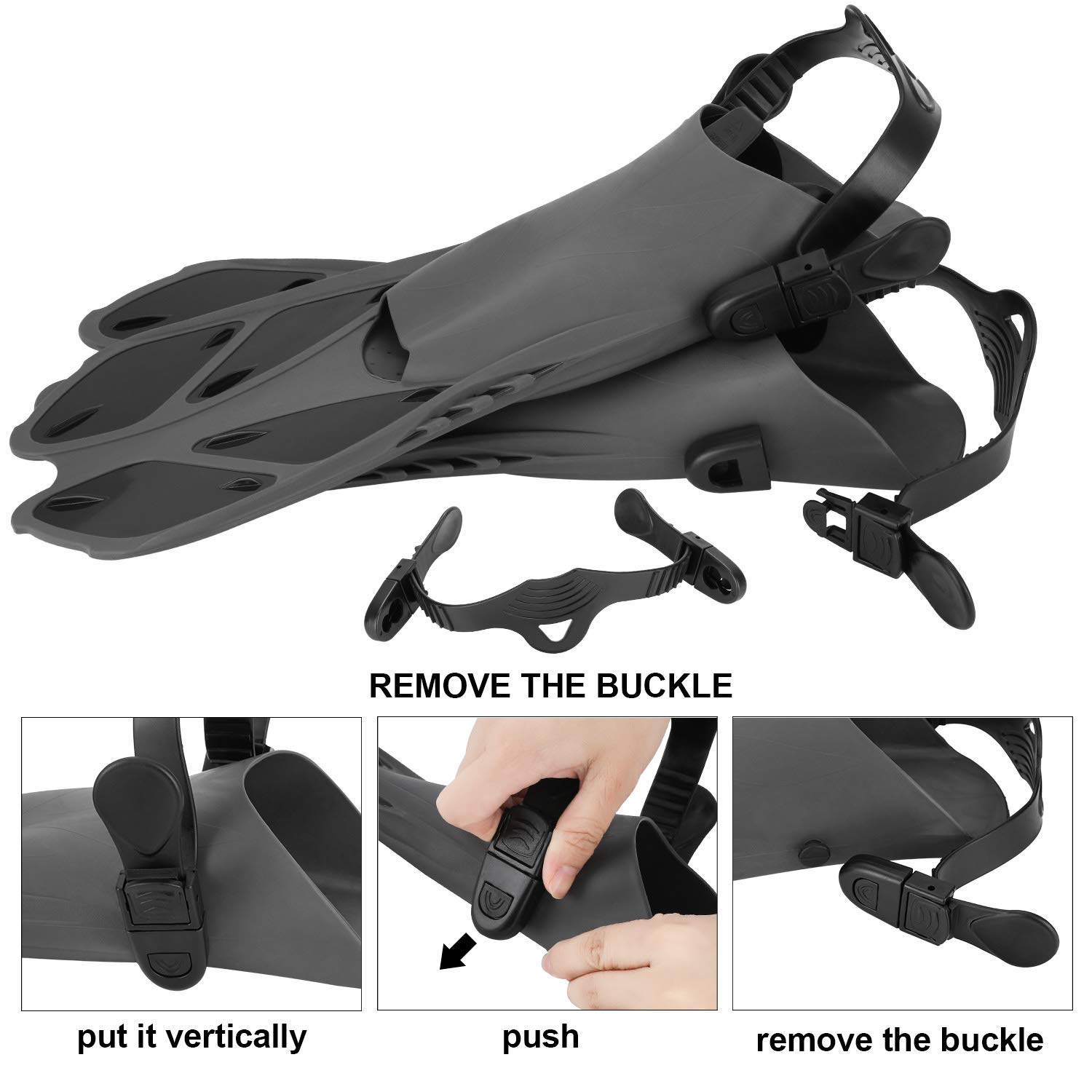 Oumers aletas de esnórquel, tamaño de viaje, correa ajustable, aletas de buceo con bolsa de malla y conector de hebilla extra para hombres y mujeres, buceo