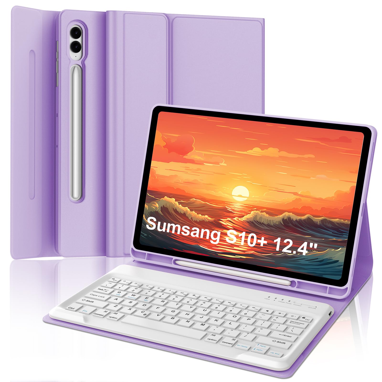 Keyboard Case for Samsung Galaxy Tab S10+ Plus/S9+ Plus/S9 FE+ Plus/S8+ Plus/S7+ Plus/S7 FE 12.4 inch, Magnetic Detachable Bluetooth Wireless Keyboard, Slim Stand Cover Case with S Pen Holder, Purple