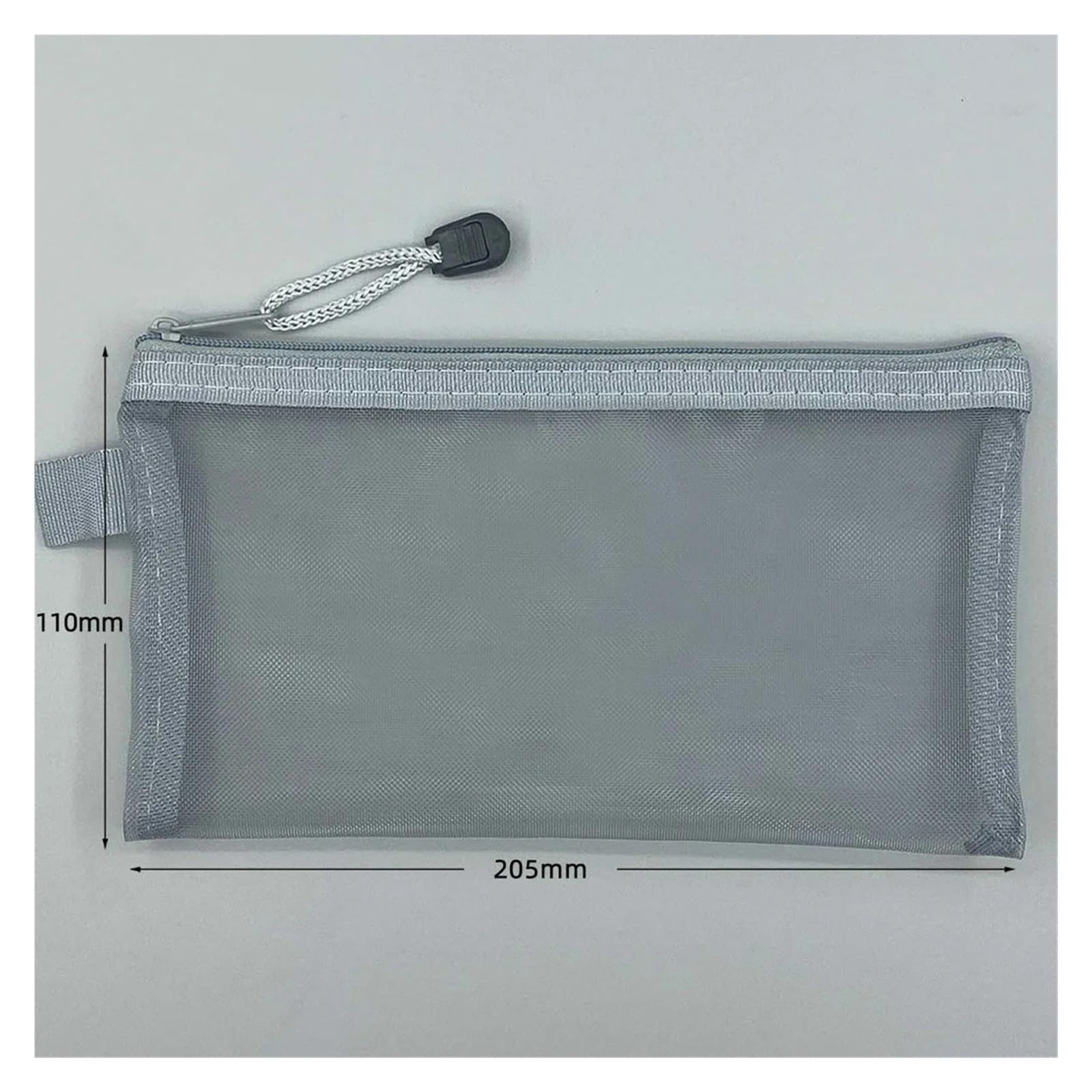 Federmäppchen mit Reißverschluss, Netzstoff, transparent, Nylon, für Schule, Büro, Reisen, 20 Stück (grau)