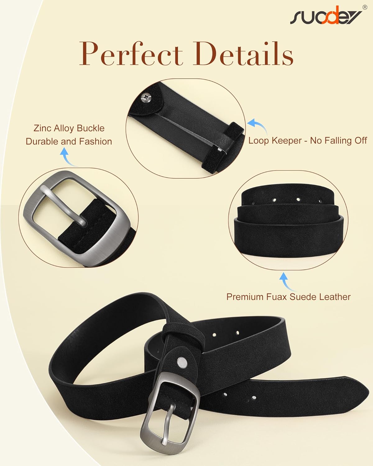 SUOSDEY Women Belts For Jeans Dresses Pants Ladies Leather Waist Belt with Elegant Buckle, Width 1.3" - Image 3