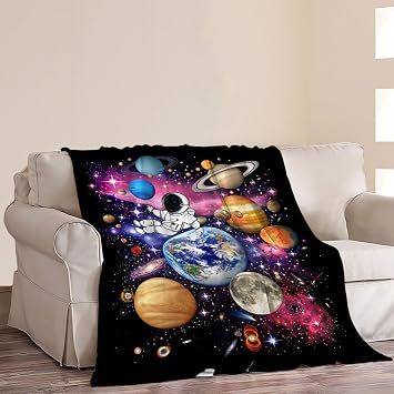 Space Blanket Galaxy Astronaut Throw Blankets Cozy Fleece Flannel Blanket Soft Warm Plush Lightweight Solar System Gifts Bedding for Boys Girls Teens Kids Adults for Couch Sofa Bed 40X50