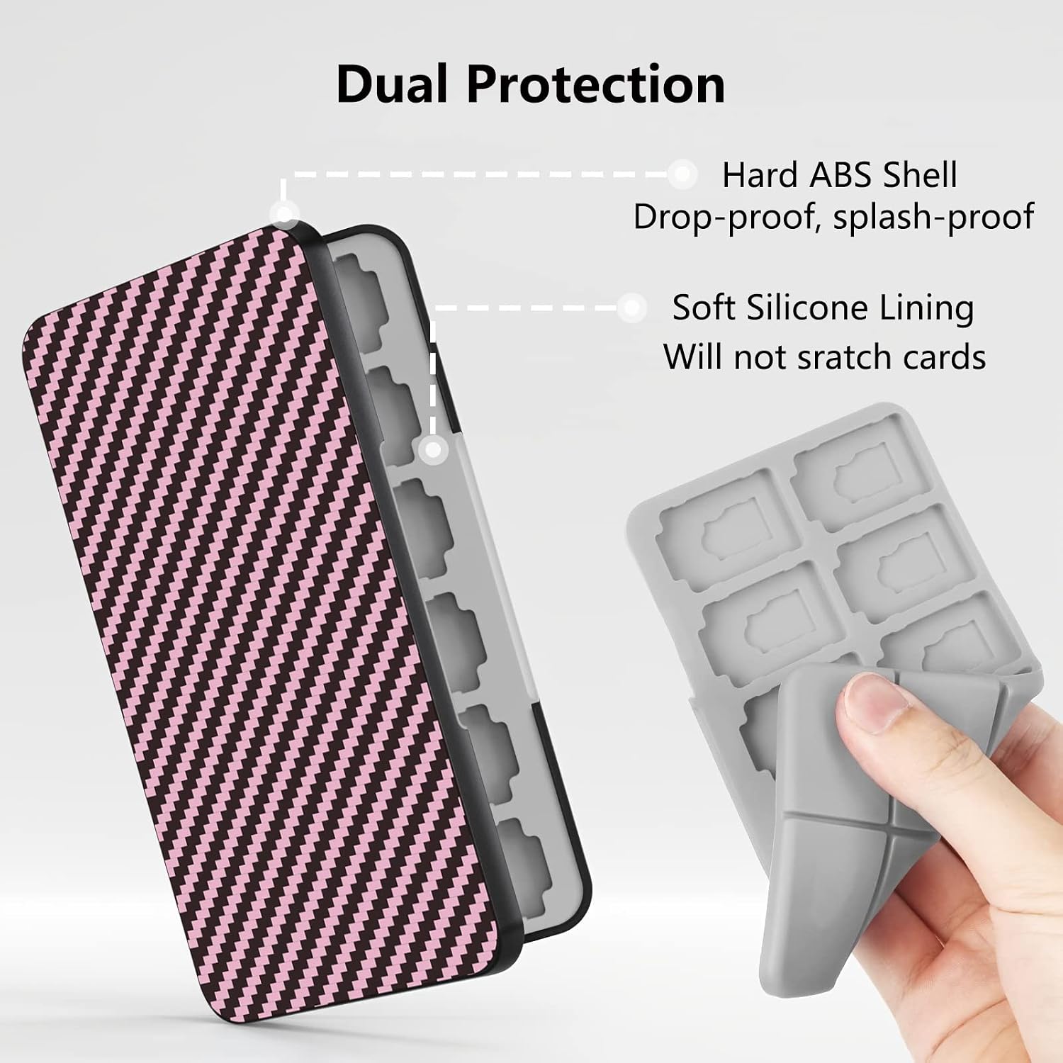 Emvaoal Game Card Case Compatible with Nintendo Switch, Hard Shell Protective 24 Slots Card & 24 Slots Micro SD Card Storage Holder Box, Compact & Portable Switch Game Cartridge Case Box (Black-Pink) image 5