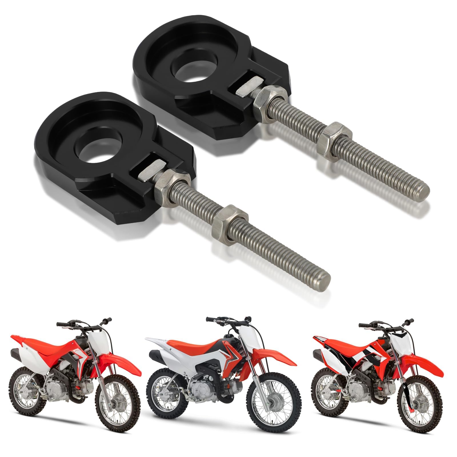Lot de 2 tendeurs de chaîne de 12 mm pour moto tout-terrain CRF110 CRF 110F 2013-2025 - Noir