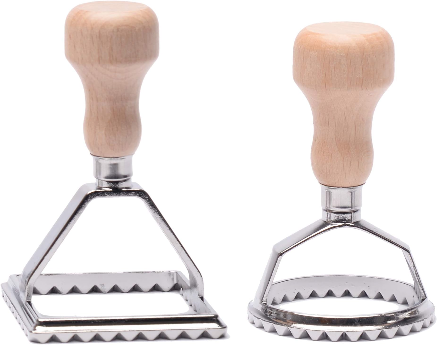 MASTER FENG Ravioli Stamp Set, Ravioli Maker Cutter Stamp, Pasta Maker Mold with Wooden Handle and Fluted Edge (2 Set)