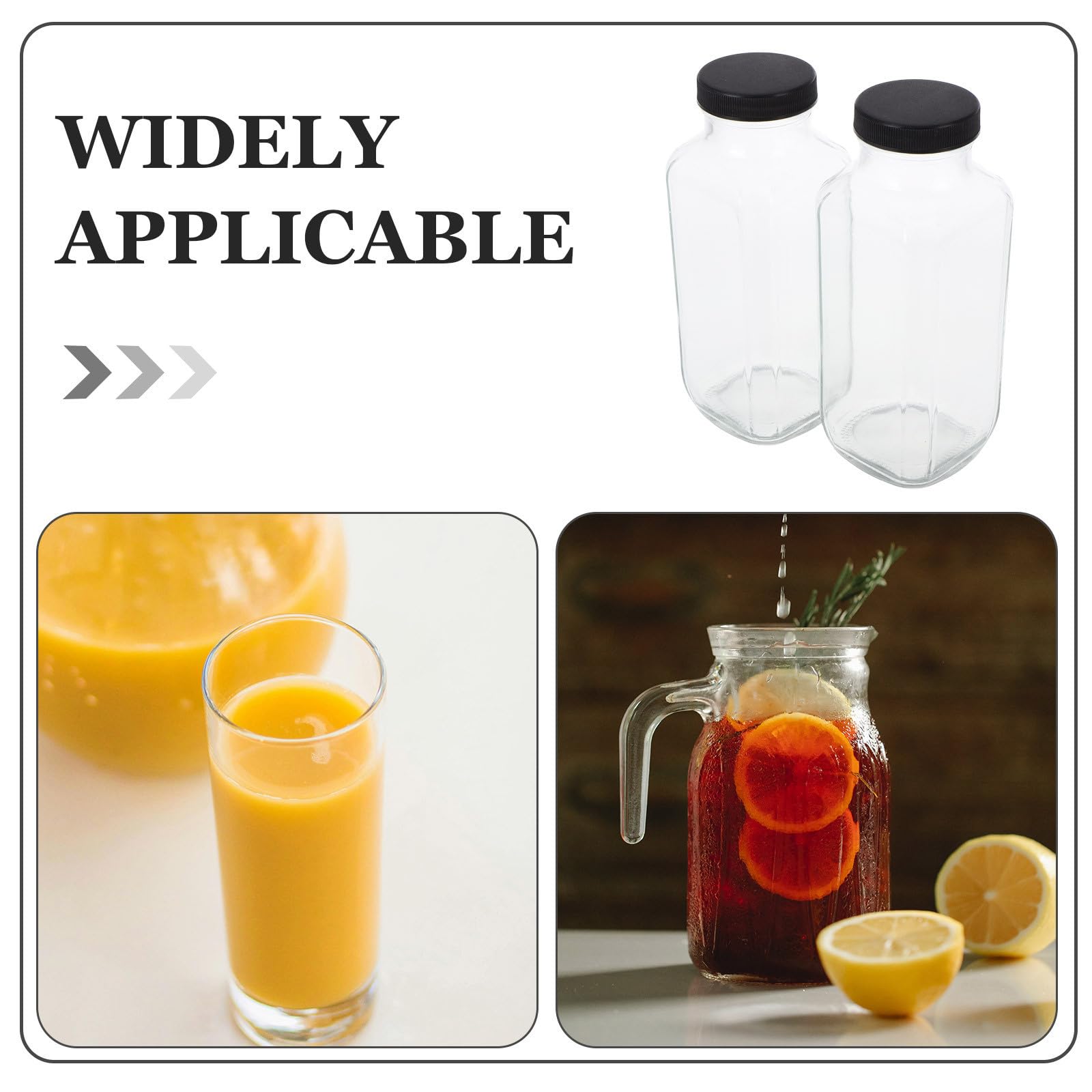 4 Botellas de Vidrio Cuadradas de 500ml con Tapas Herméticas para Jugos y Batidos, Diseño Vintage, Resistentes y Portátiles para Hidratación en Movimiento Reutilizable