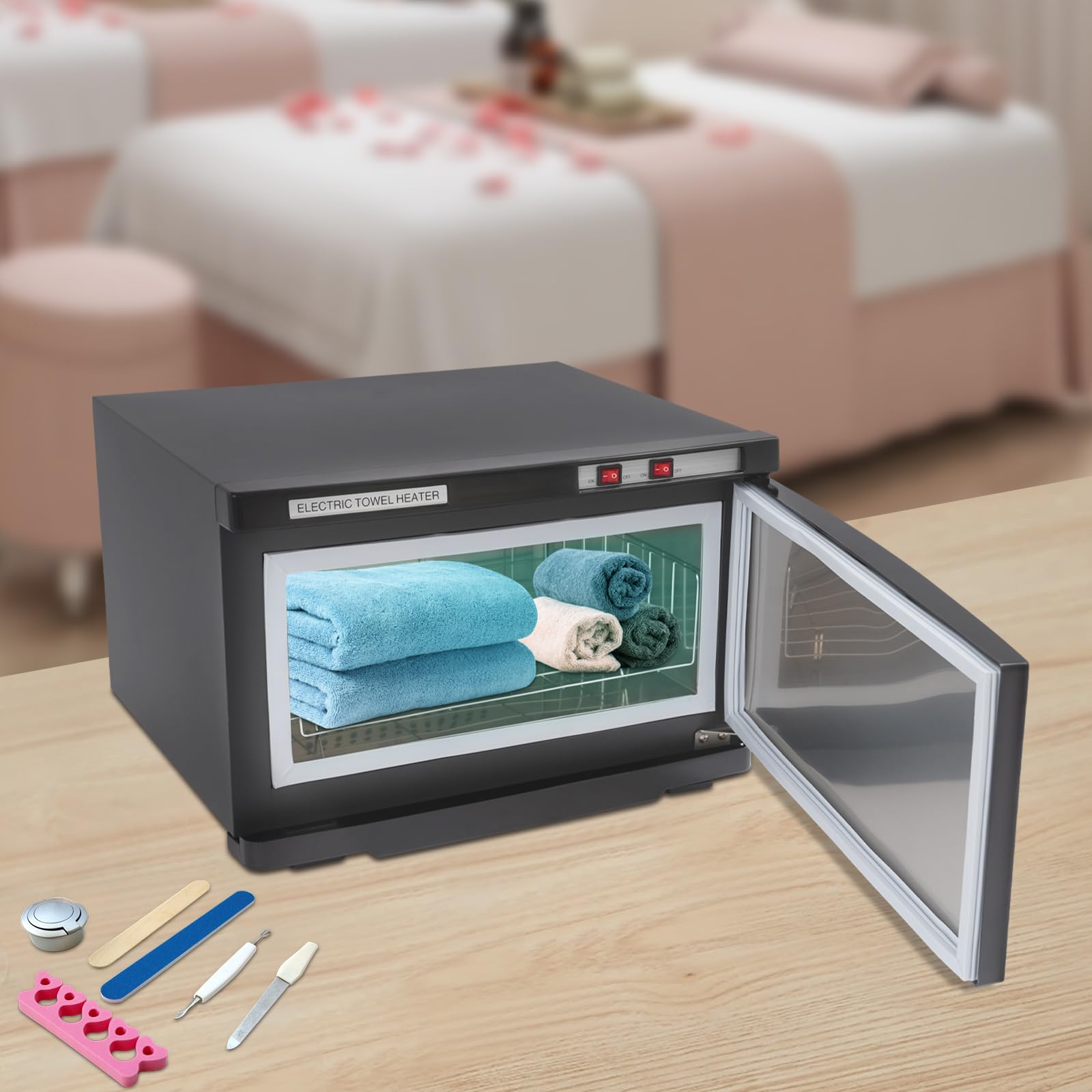 Asciugamano sterilizzatore armadio asciugamano caldo 25 l per casa hotel spa palestra panno in acciaio inox disinfezione e riscaldamento con 220 V potenza 70 °C temperatura di funzionamento (nero)