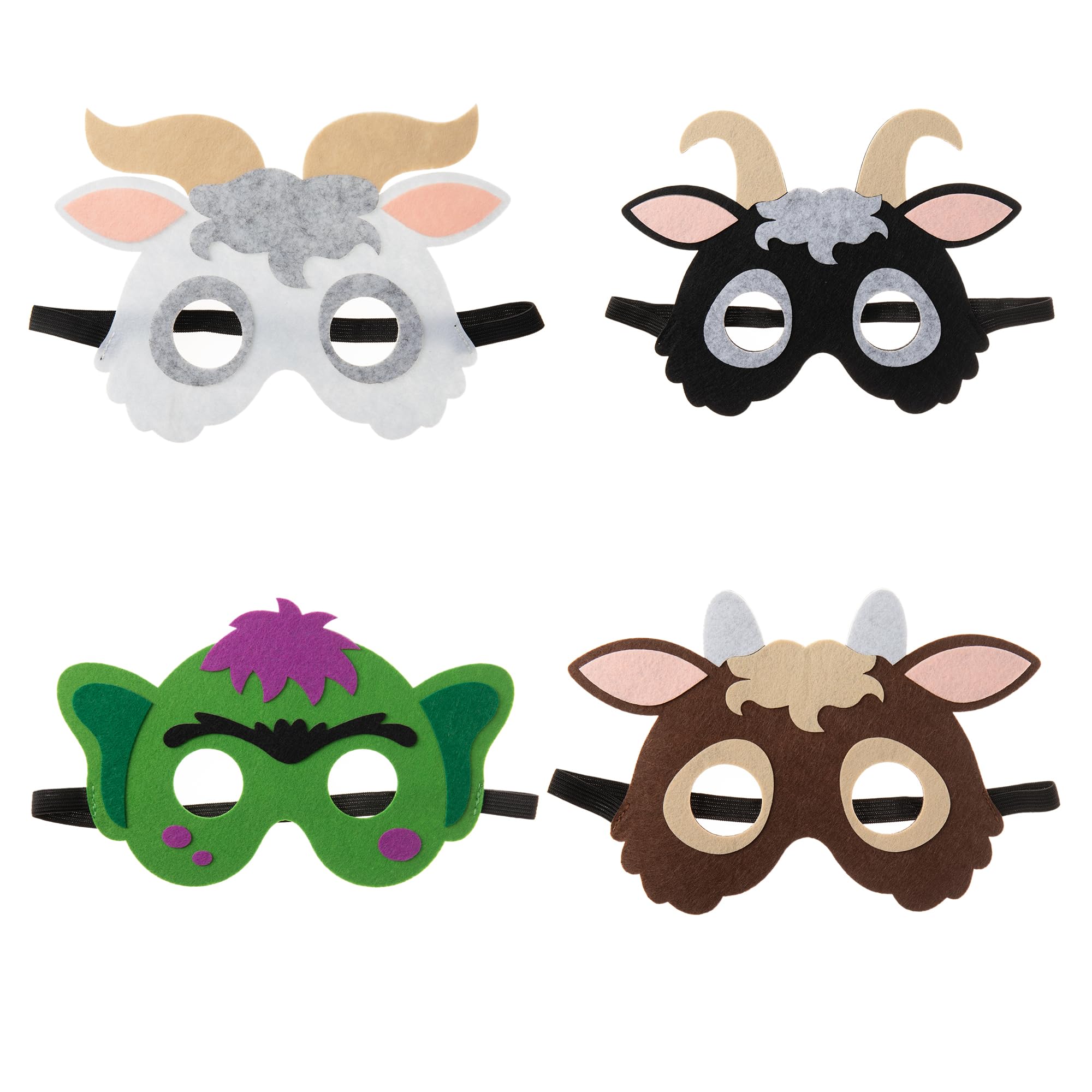 MegeFul The Three Billy Goats Gruff Felt Masks, 4pcs Half Face Masks Costume Kits, for Toddler Kids Class Learning Role Play Party Favors