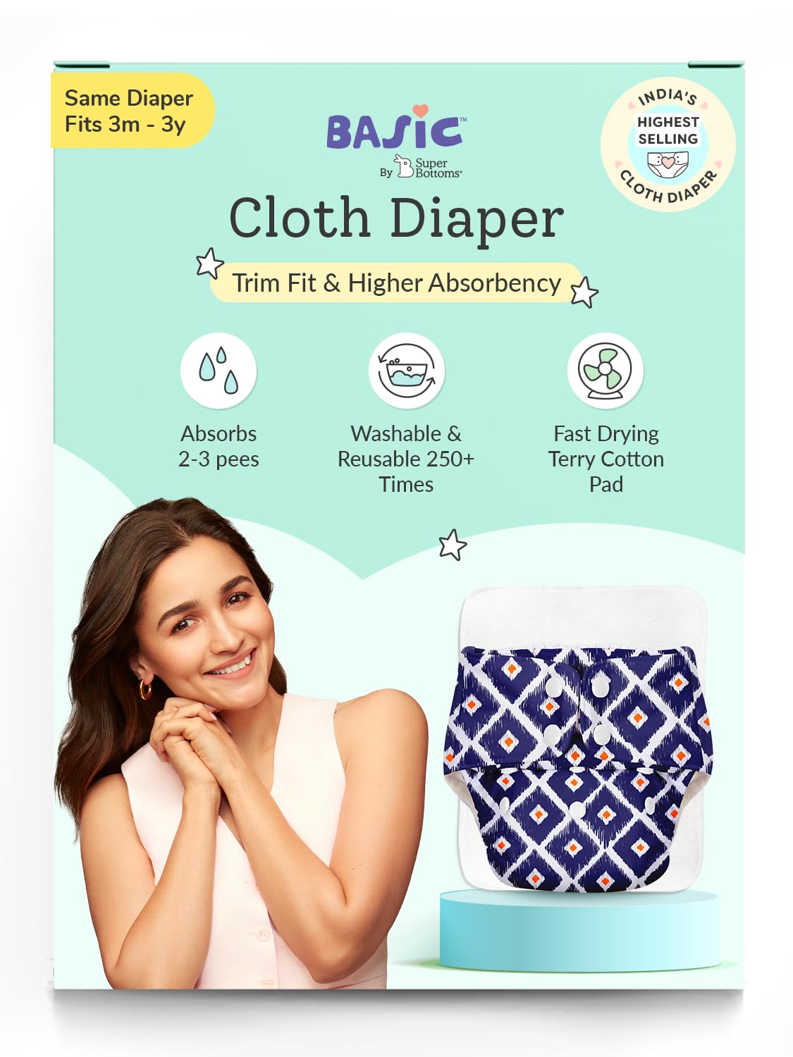 SuperBottoms BASIC Cloth Diapers for Babies l New Trimmer Version l Adjustable & Washable Cotton Diaper l Rash Free Reusable Diaper for New Born Baby l Comes with a Quick Dry Pad l 3M - 3Y | 5-17kgs-image-12