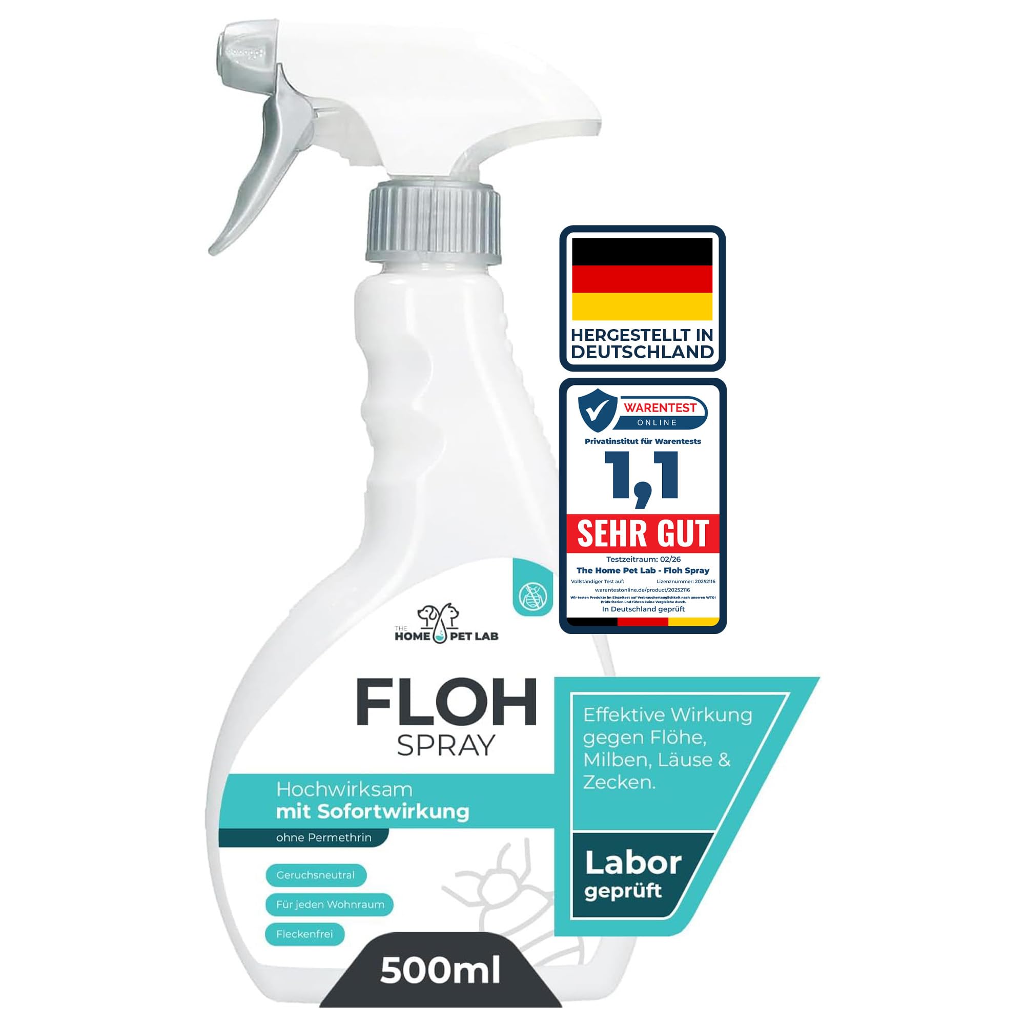 HomePetLab Flohspray für Wohnung und Möbel - 500ml Sprühflasche - Wirksames Anti Flohmittel Katzen und Hunde - Schnell & Effizient Flöhe bekämpfen