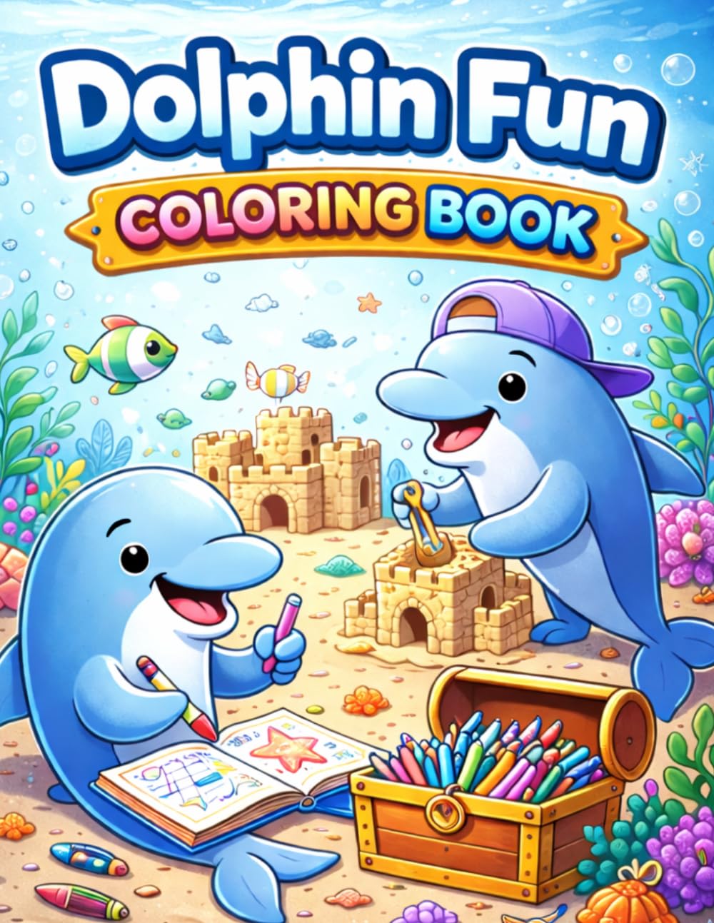 Dolphin Fun Coloring Book: A Cute Underwater Adventure Coloring Book for Kids Ages 4–8 with Dolphins, Mermaids, Treasure, and Ocean Friends