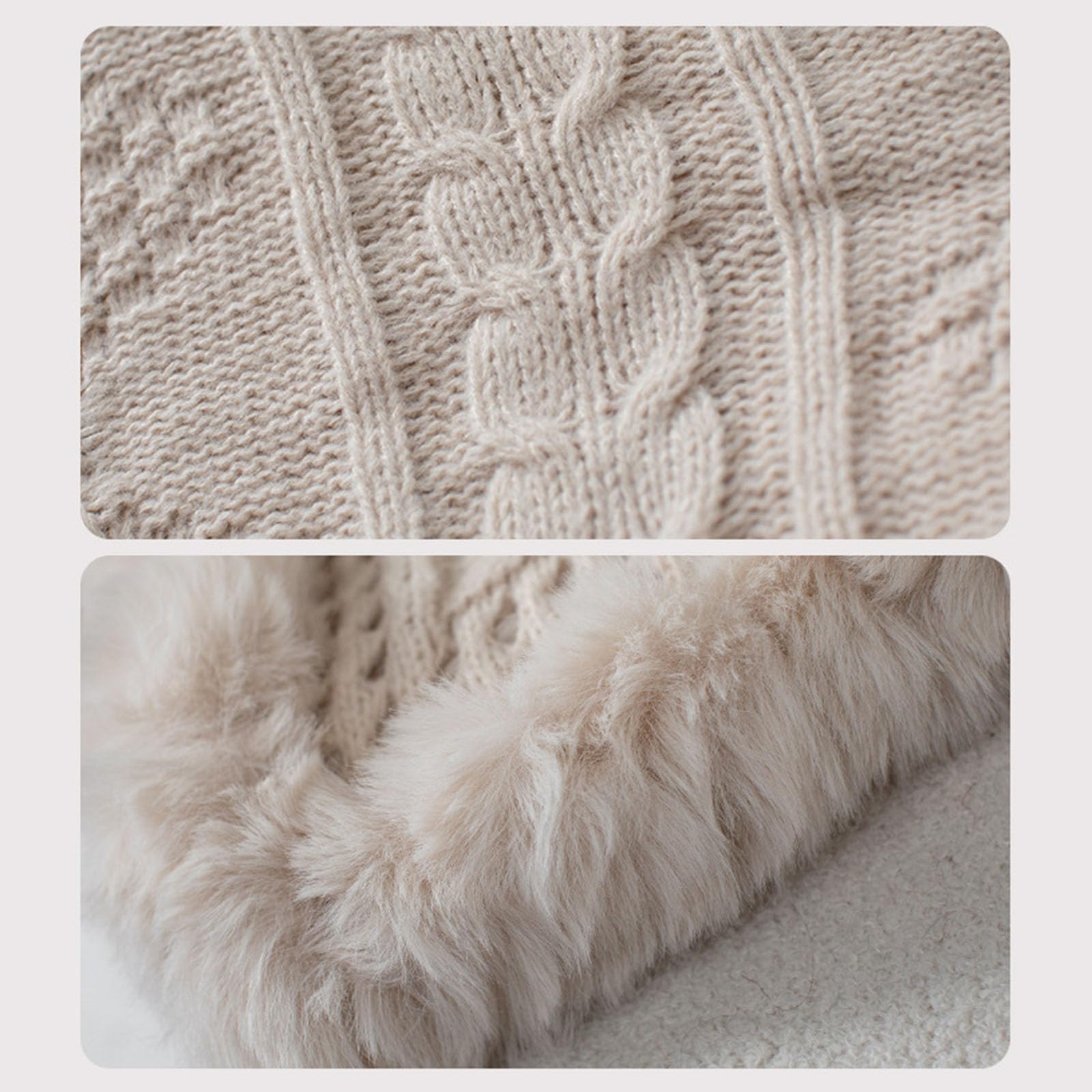 Femmes Fuzzy Hem câble Tricot Poncho, Pullover à col de Tortue en Tricot Solide Gros, vêtements d'hiver décontractés Confortables Oversized