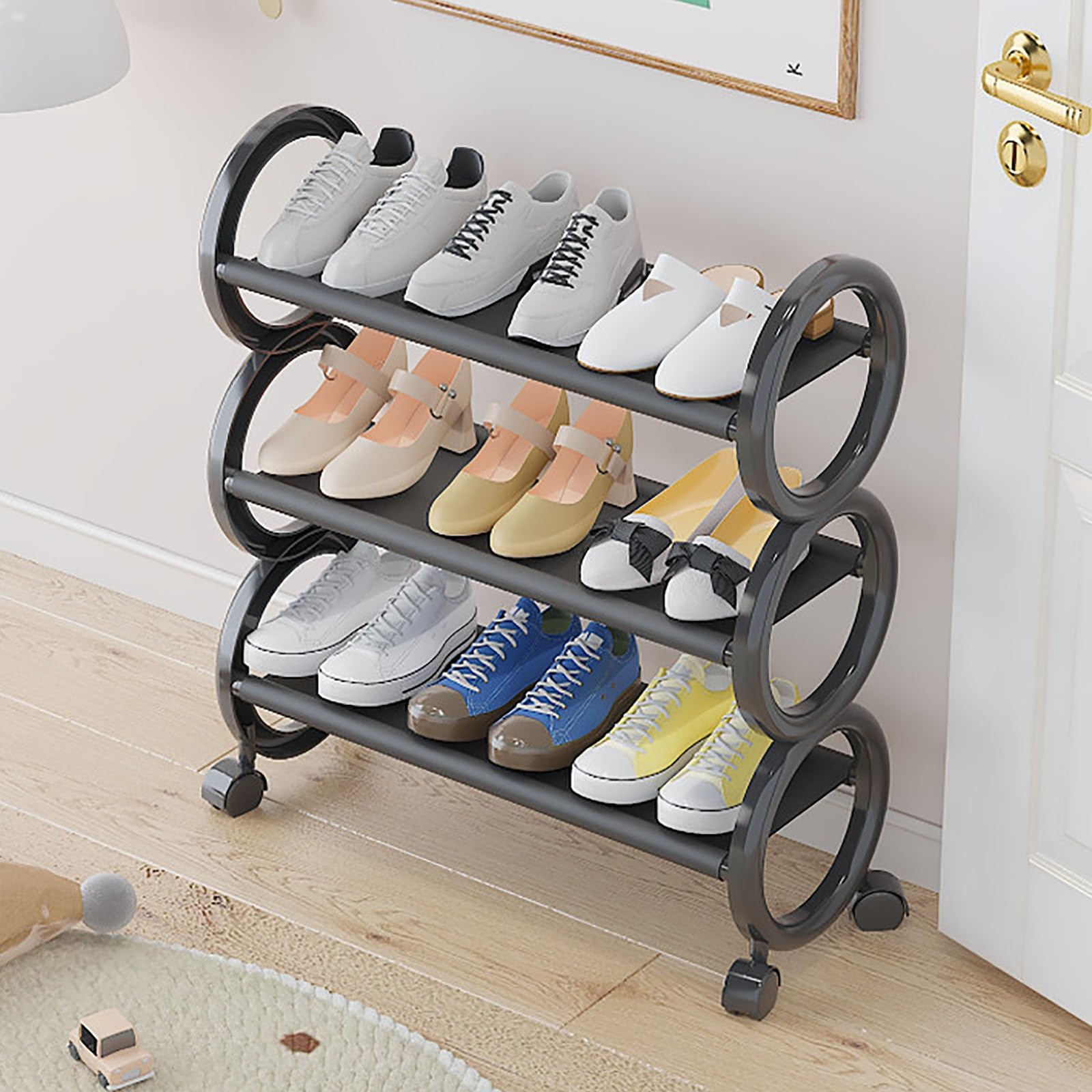 Schuhablage, Schuhregal Platzsparende mit Rollen, Schuh Organizer für Kleiderschrank, Schlafzimmer, Unter Dem Tisch, Eingangsbereich, Schlafzimmer(White,61x20x73cm/24x8x29in)