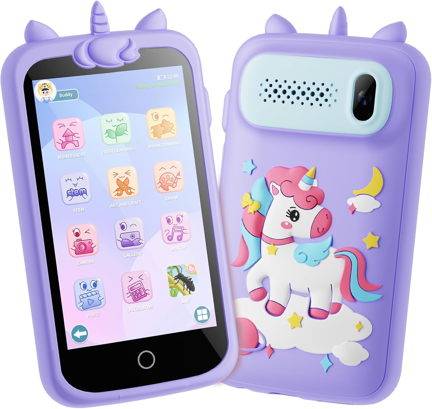 Kids Toys Phone, 3.97" Touchscreen Mini Phones for Kids, Learning Phone Puzzle Games, 1500mA Toys Cell Phone, 8GB Card Purple