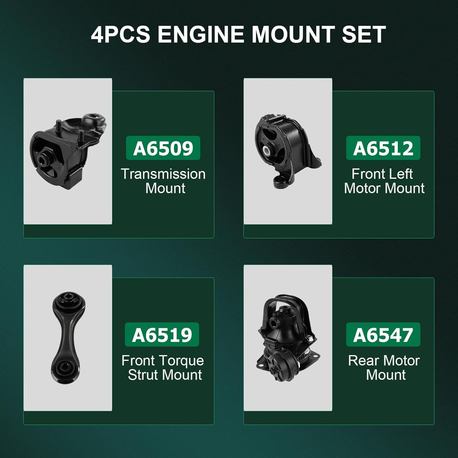 SCITOO Engine Motor Mount and Transmission Mount and Torque Strut Mount Set for Honda for Accord 2.2L 1990-1993 Replace A6519 A6512 A6547 A6509