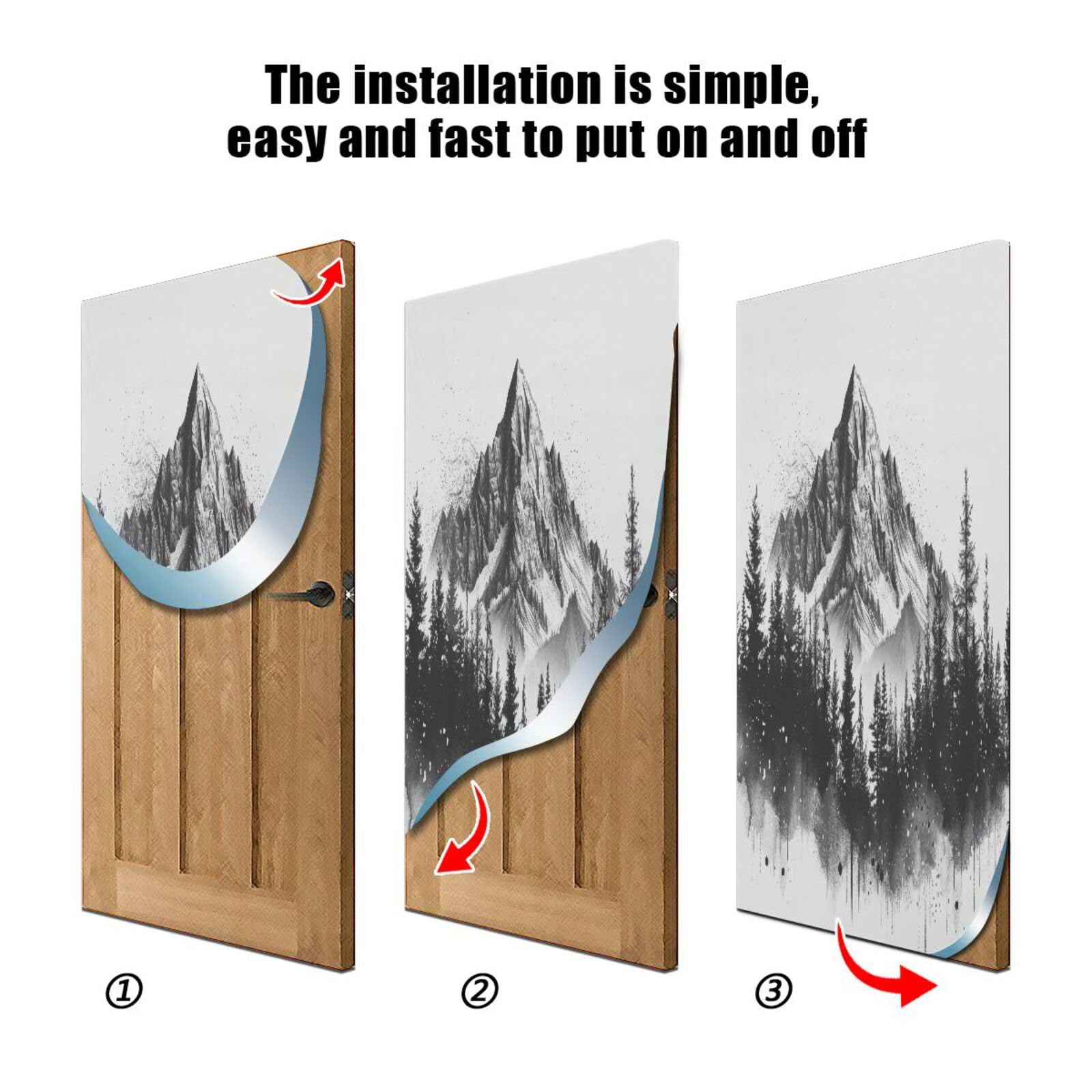 FLildon Mountain Ink Style Door Cover Decoration, Party Accessory Porch Decor for Festive Ornament Room Door Covers 32 x 79 Inch