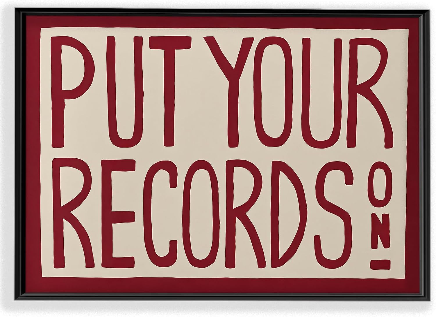 Retro Wall Art Print,Put Your Records On Poster, Mid Century Modern Wall Art,Red Put Your Records Hand Painted Print,Funky Retro Home Decor for Living Room,Bedroom or Music Room12x16 Inch Unframed