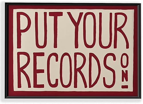 RetroGroove - Póster con texto en inglés Put Your Records, impresión moderna de mediados de siglo, póster musical de vinilo diseñado a mano,