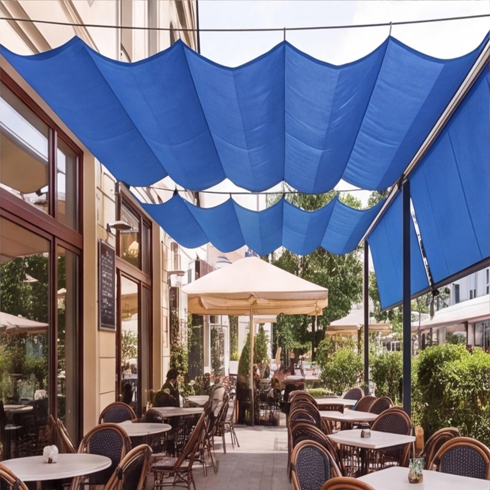 Toile d'ombrage vague rétractable bleu foncé pare-soleil ondulé anti UV terrasse