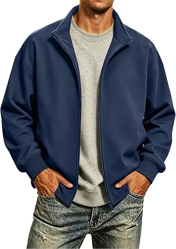 Mens Windbreake Bomber Jacket Softshell Light Waterproof Stand Collar Bomber Jac