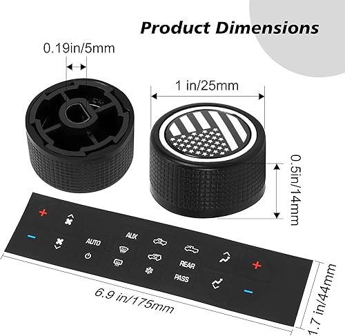 Miniatura 7 de Botón de control de volumen de radio trasera con bandera estadounidense con calcomanías de botón de CA para salpicadero, kit de reparación para