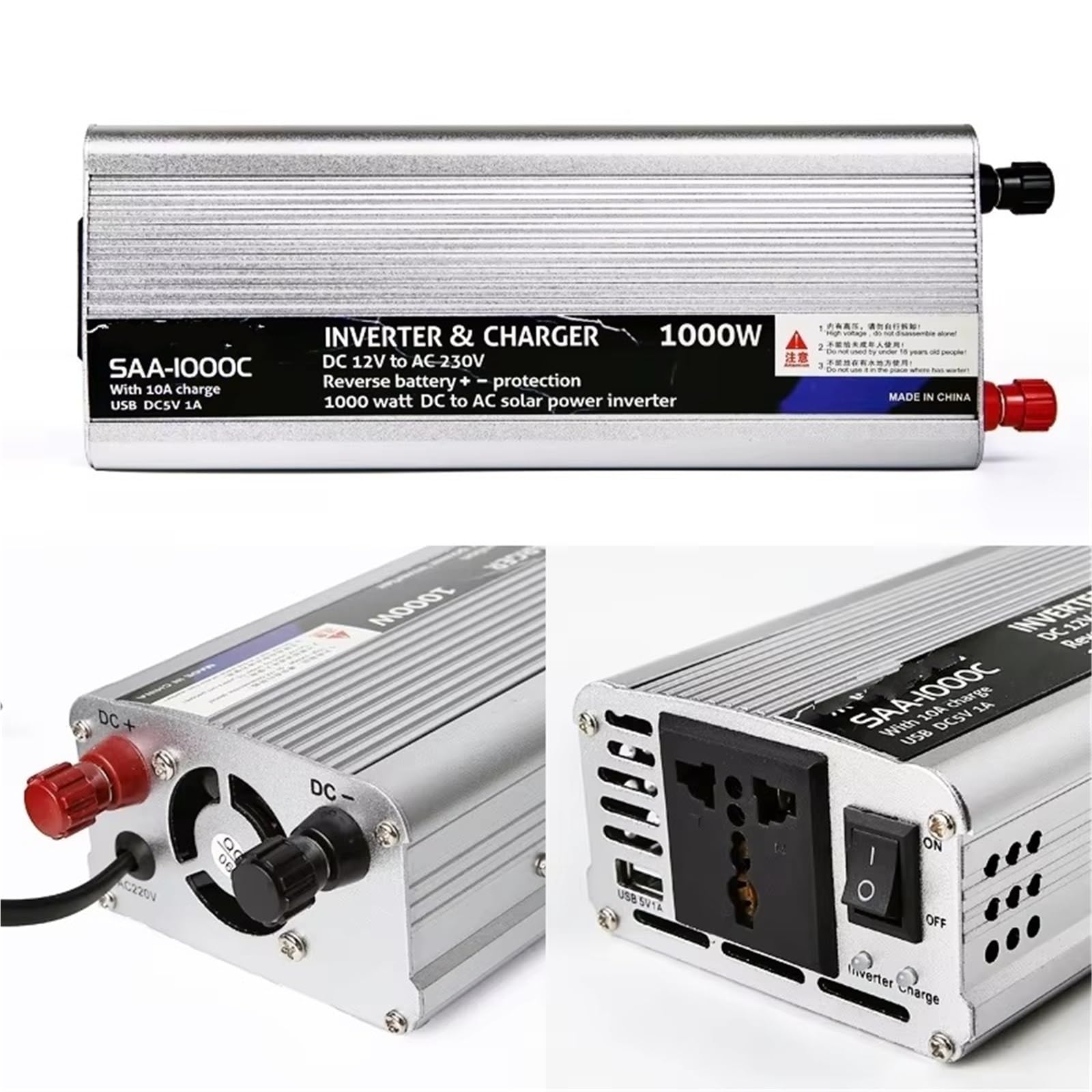 Inversor Inversor De Energía Solar Híbrido De 12 V Y 220 V Cargador Transformador De Voltaje USB 500 W 1000 W 2000 W Adaptador para El Hogar Transformador de Voltaje(12V 2000W)