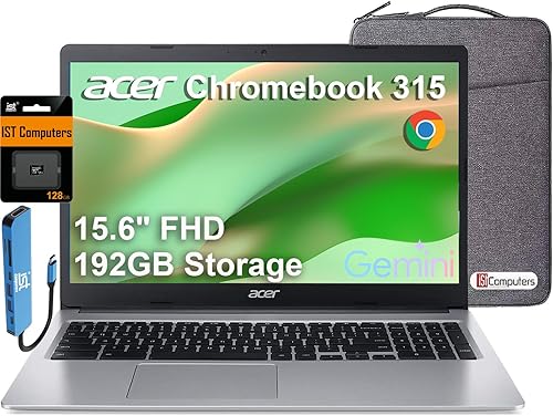 Acer Chromebook Laptop 15 (15.6 pulgadas FHD, Intel Celeron N4500, 4 GB de RAM, 192 GB de almacenamiento (64 GB eMMC + tarjeta SD de 128 GB), hogar