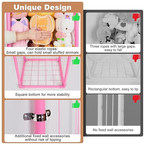 Miniatura 3 de Basumee Almacenamiento de animales de peluche, zoológico para niños, soporte de animales de peluche con dos correas de arco iris, tubo de PVC,