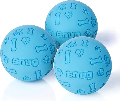 Snug Rubber Dog Balls for Small and Medium Dogs - Tennis Ball Size - Virtually Indestructible 3 Pack - Blue