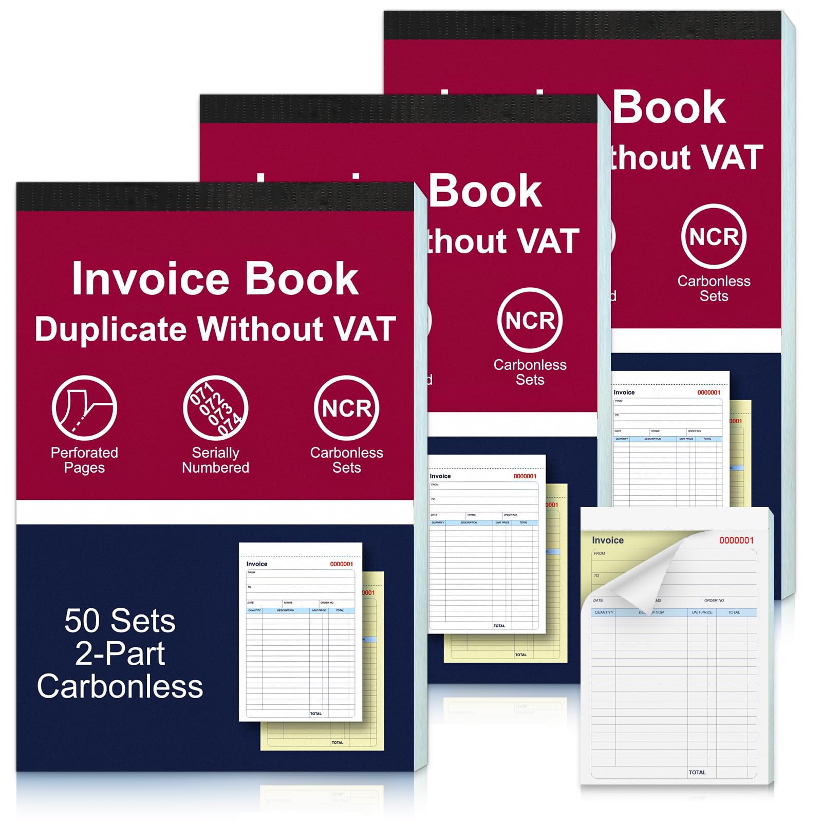 3 Pack Duplicate Invoice Book A5 Invoice Book Without VAT