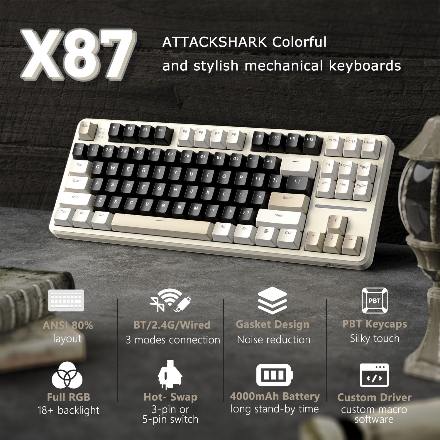 Attack Shark X87 Gaming Keyboard 80% Wireless RGB - Dettaglio