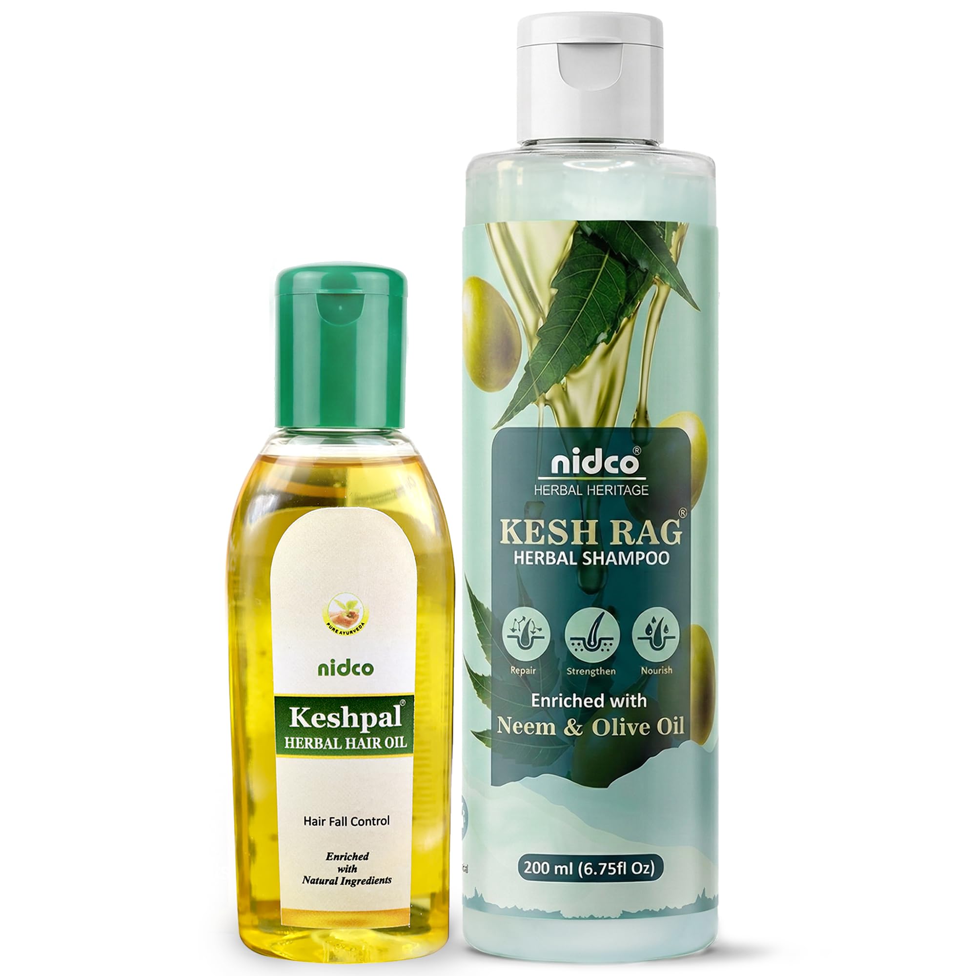 NIDCO Herbal Heritage Rosemary Oil with Neem Shampoo for Hair Growth Naturally | Anti Hair Fall Combo | Keshpal Hair Oil 50ml, Keshrag Herbal Shampoo 200ml | Reduces Hair Fall, Dandruff , Boosts Growth