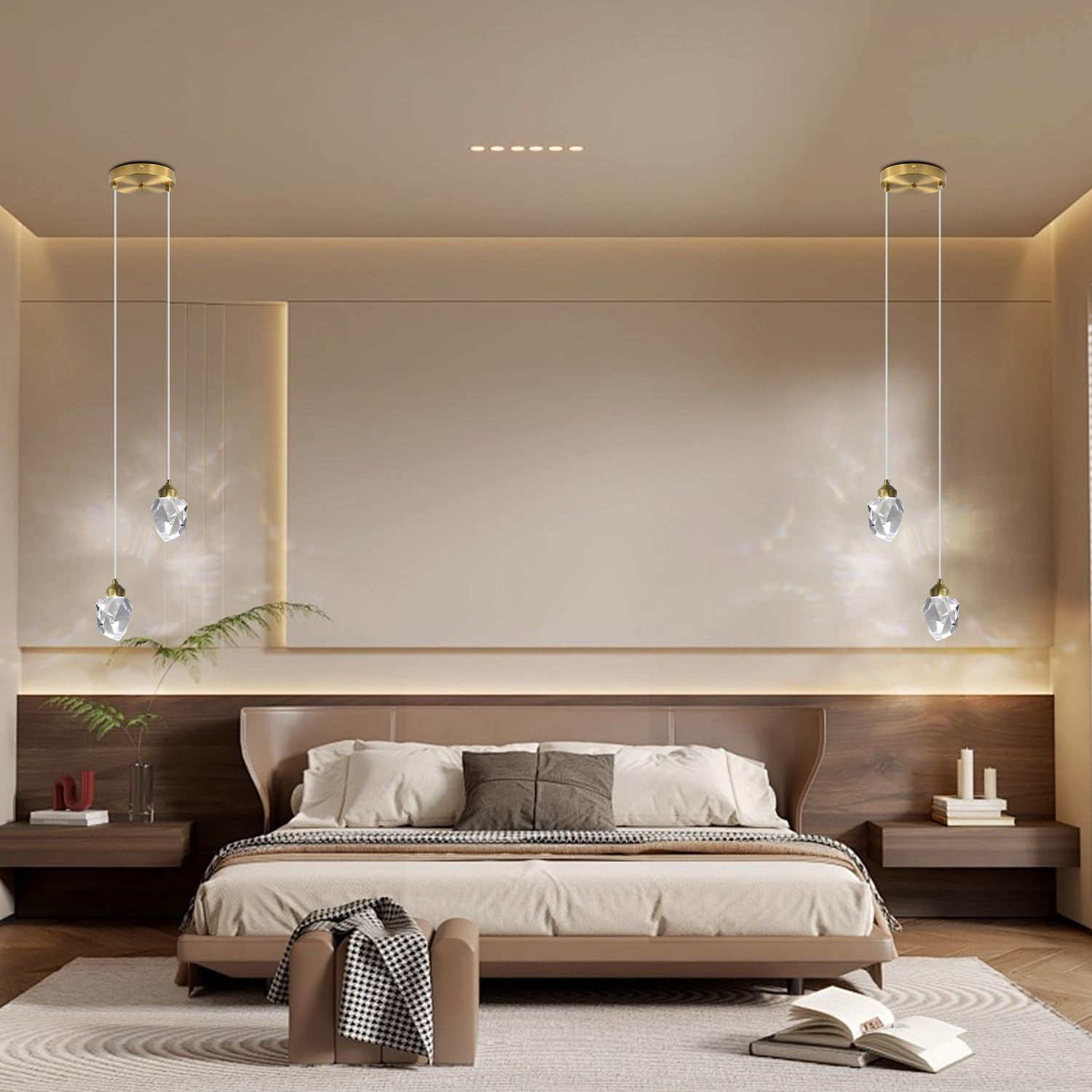 Luz Colgante De Cristal Moderno LED 3 Colores 2-Head Para Isla Cocina Sala Estar Dorado