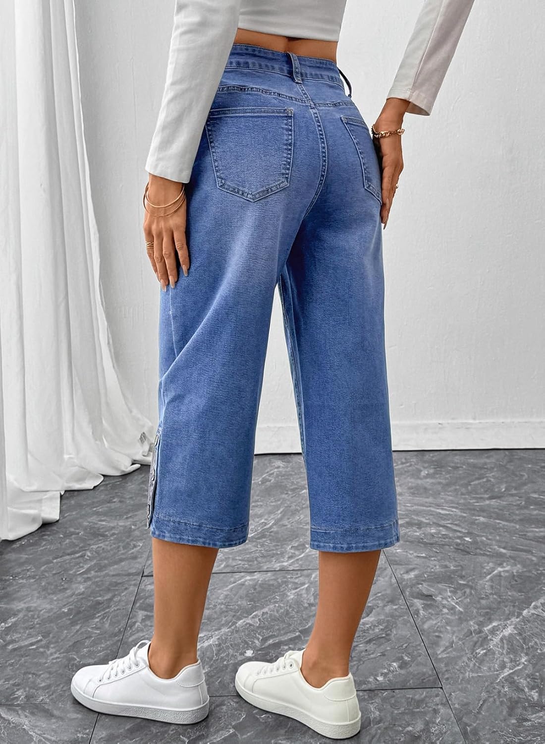 SHEWIN Women Stretch Wide Leg Jeans Ankle Capri Comfort Jean 2026 - Image 4