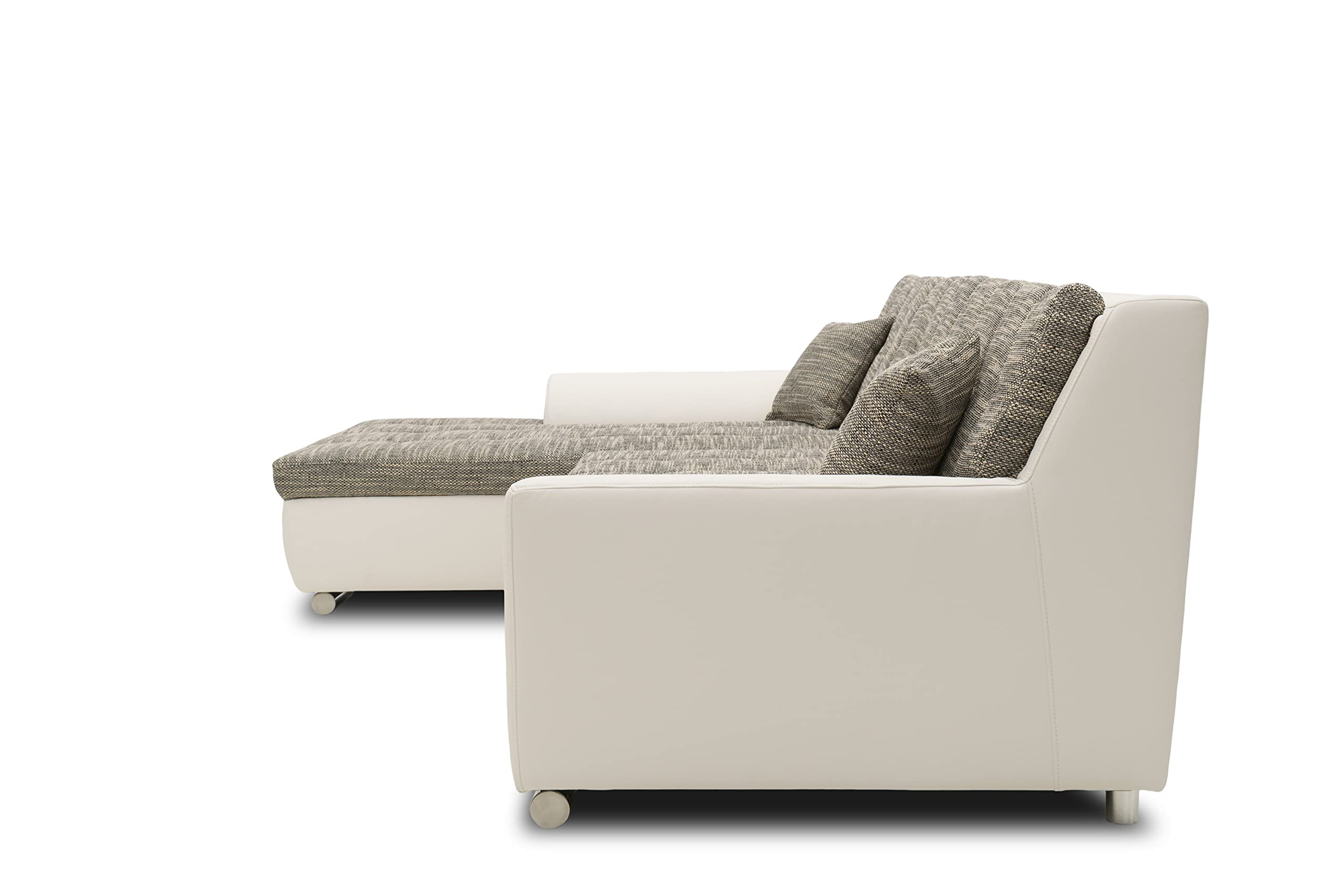 DOMO. collection Ecksofa Treviso, Sofa in L-Form aus Kunstleder und Webstoff, Eckcouch, Couch, Polsterecke, 267 x 178 x 83 cm (BxTxH), grau/weiß