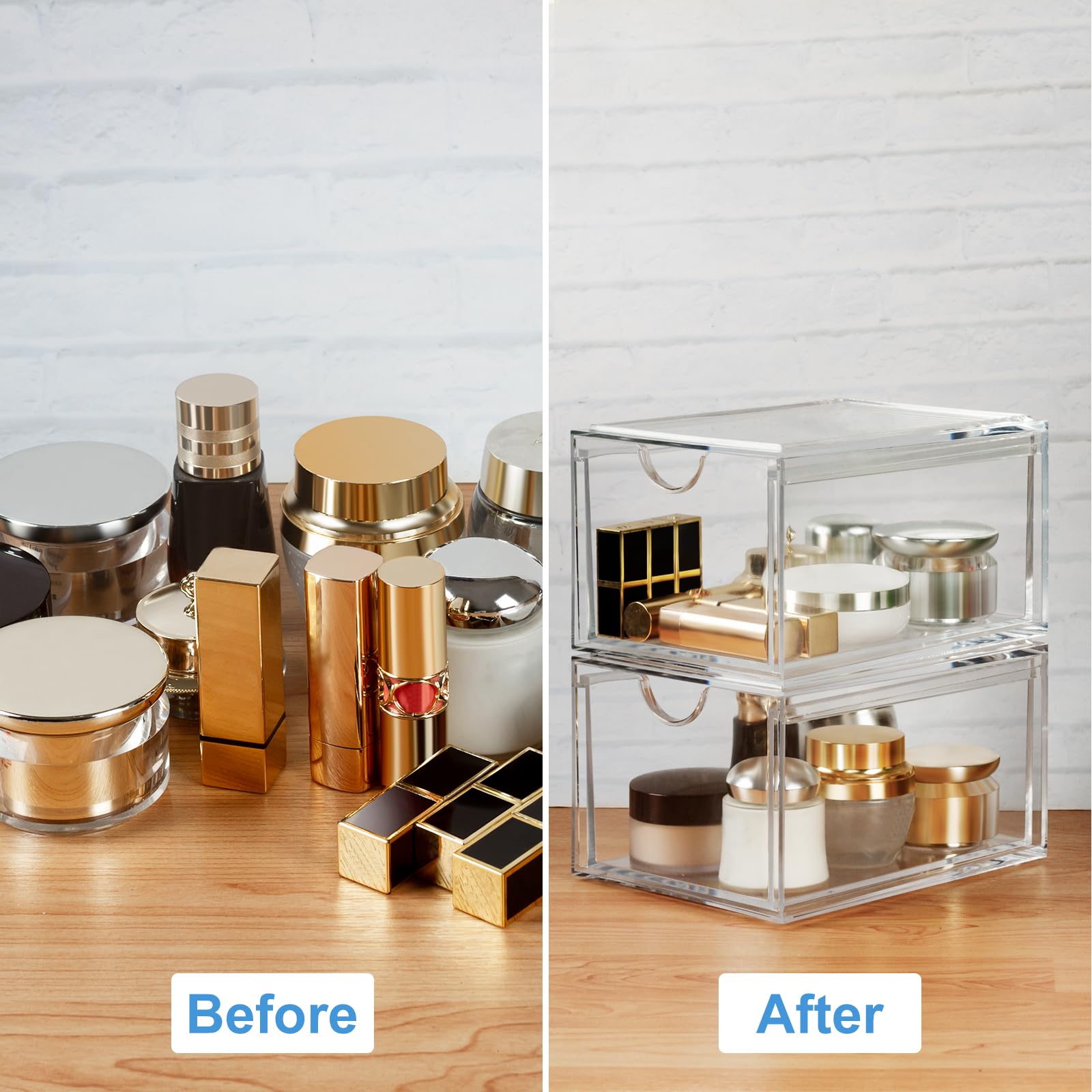 Dezzer Cassetti Organizzatore Cosmetici,2 Pezzi Acrilico Impilabile Cassetti Organizzatore,Trasparente Organizzatore Bagno,Organizzatore Trucco Per Vanity,Cucina, Bagno,Camera Da Letto