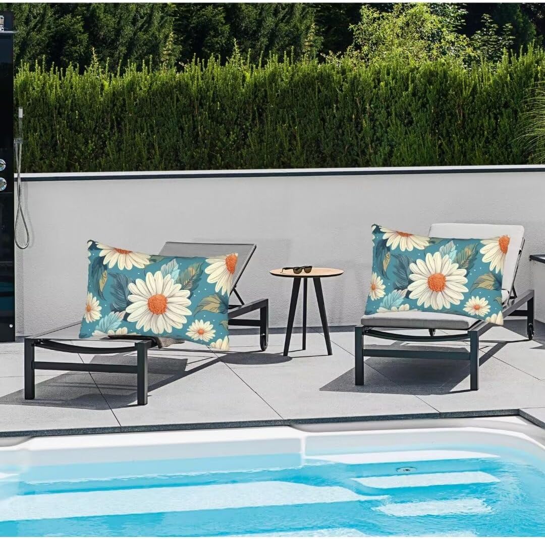 Outdoor Pillows White Pillow Covers 20 x 28 Inch Set of 2 Throw Pillow Covers, Blue Throw Pillows, Rectangular Lumbar Pillows Cushion Covers Decorative Pillows for Couch Garden Patio Furniture J216