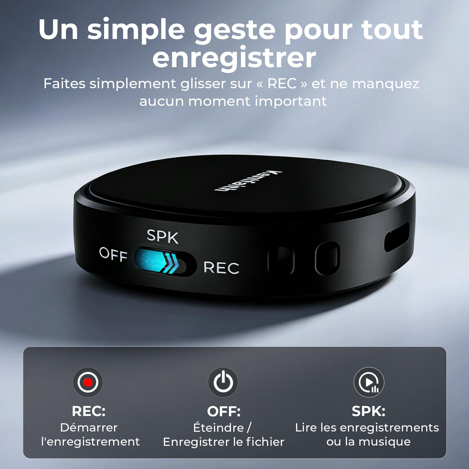 Kentfaith Dictaphone Enregistreur Vocal 64 Go Magnétique Activation Vocale